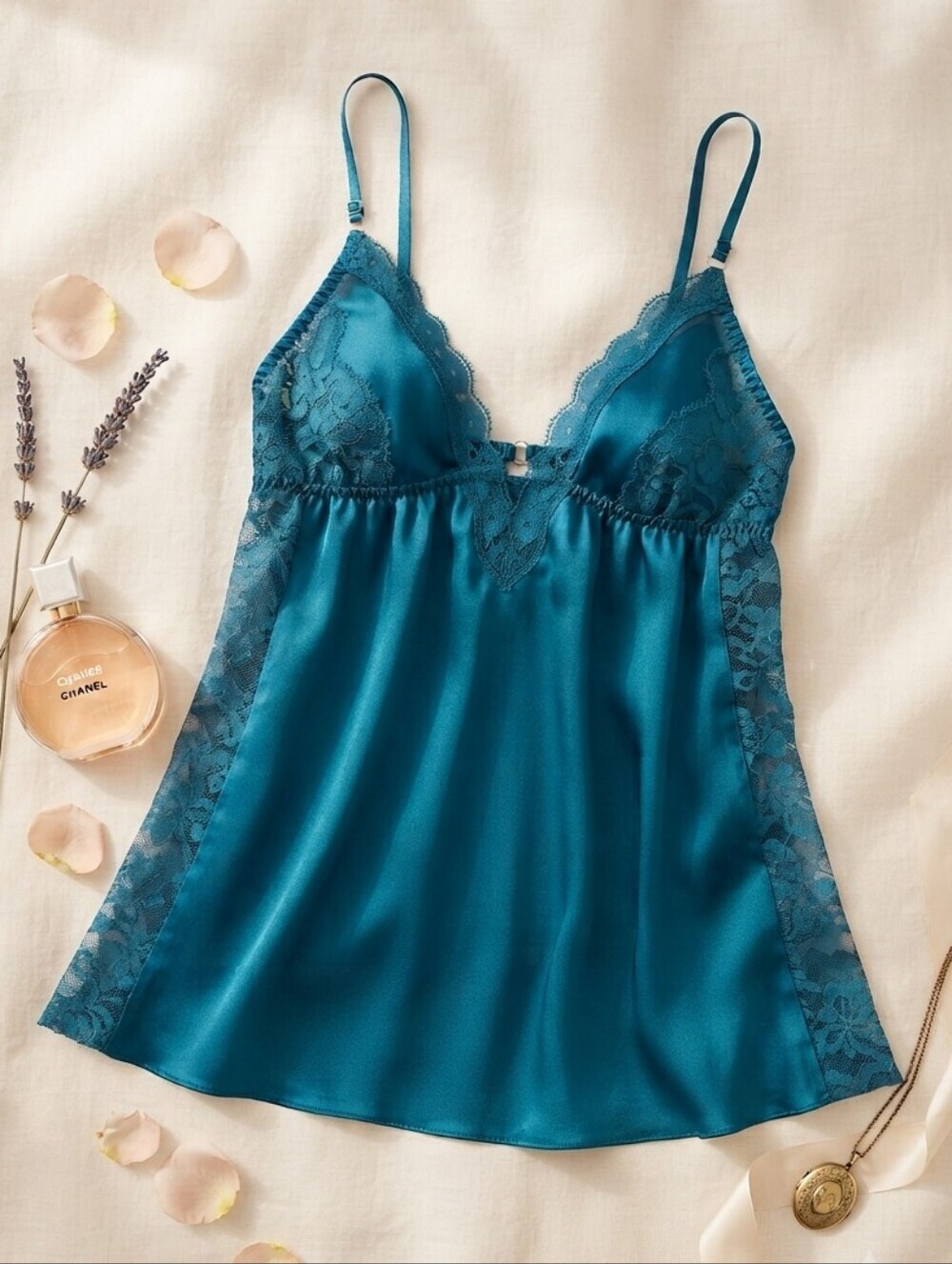 Victoria's Secret Blue Lace Trim Babydoll Camisole Top